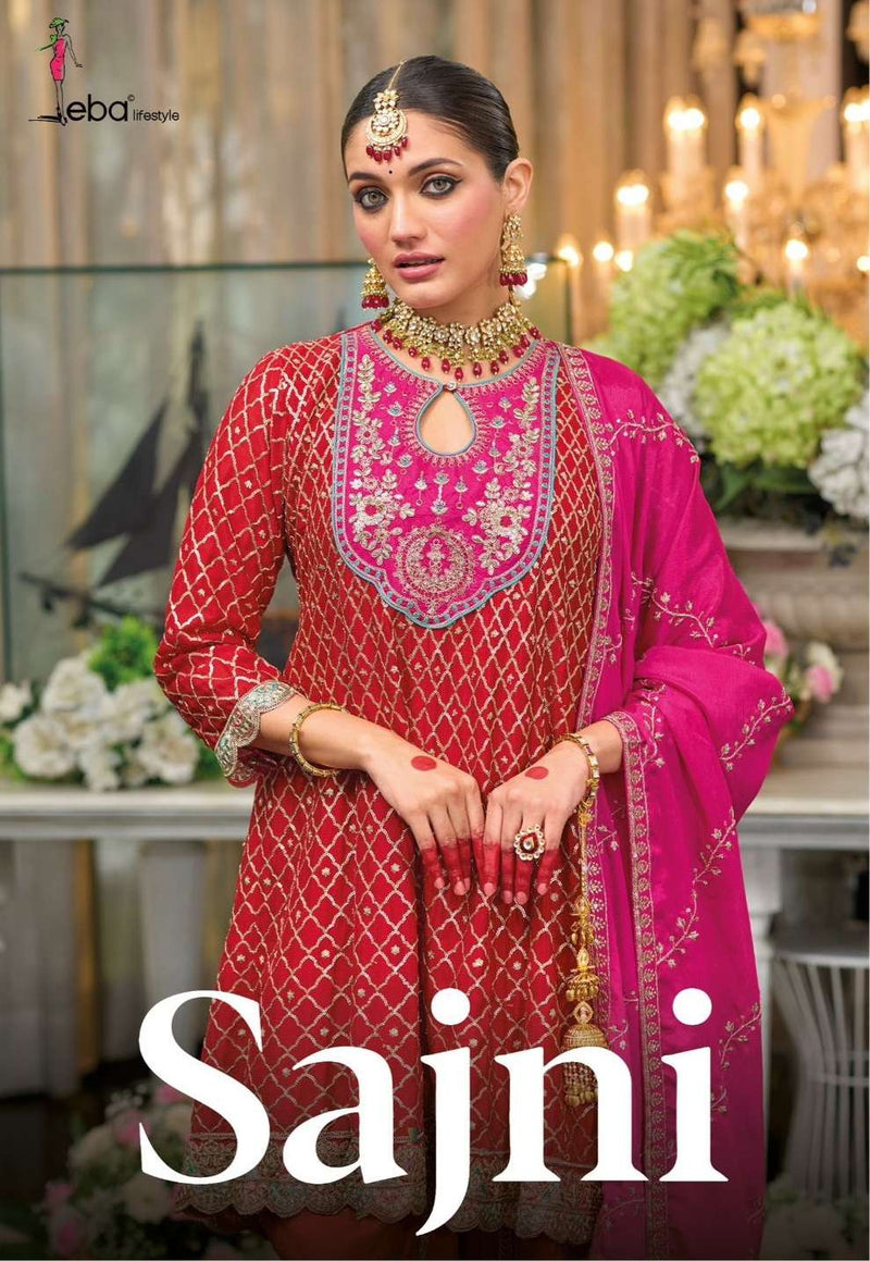 Eba Lifestyle Sajni Chinon Emboidery Wedding Wear Kurti Dhoti Dupatta Set