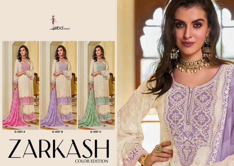 Eba Lifestyle Zarkash Chinon With Emboidery Work Heavy Designer Party Wear Suit