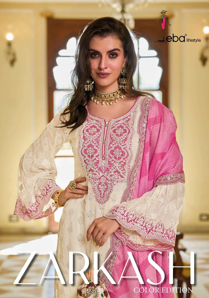 Eba Lifestyle Zarkash Chinon With Emboidery Work Heavy Designer Party Wear Suit