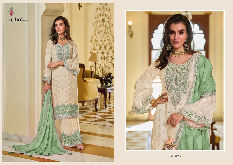 Eba Lifestyle Zarkash Chinon With Emboidery Work Heavy Designer Party Wear Suit