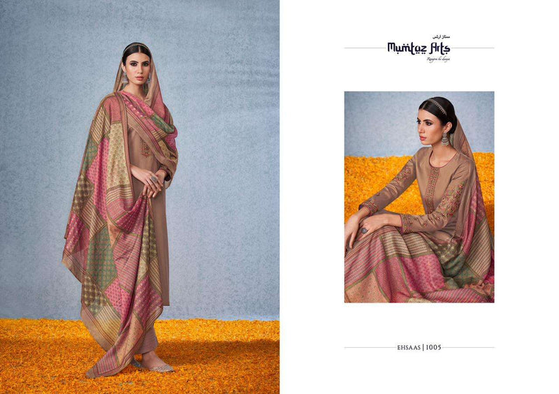 Mumtaz Arts Ehsaas Pure Jam Satin With Embroidery Work Pakistani Suit