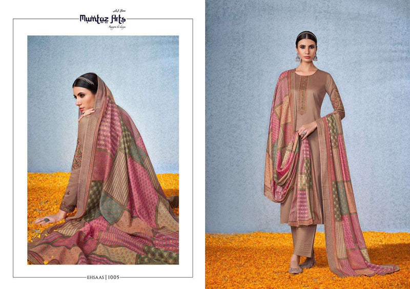 Mumtaz Arts Ehsaas Pure Jam Satin With Embroidery Work Pakistani Suit