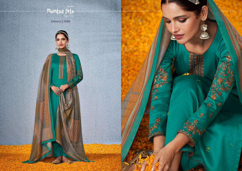 Mumtaz Arts Ehsaas Pure Jam Satin With Embroidery Work Pakistani Suit