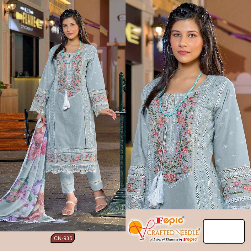 Fepic Crafted Needle Cn 935 Cambric Cotton Heavy Embroidered Party Wear Suit