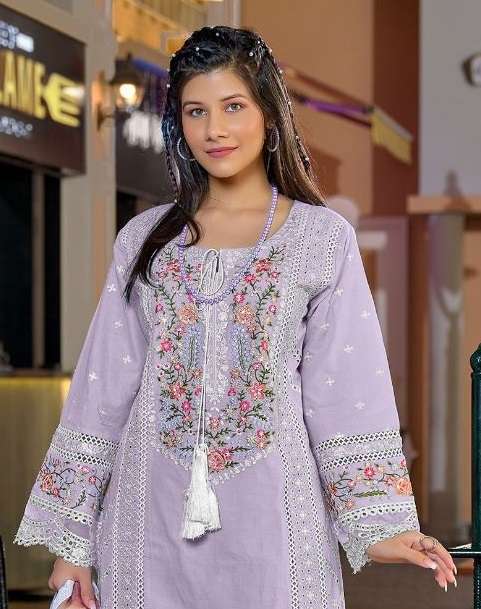 Fepic Crafted Needle Cn 935 Cambric Cotton Heavy Embroidered Party Wear Suit