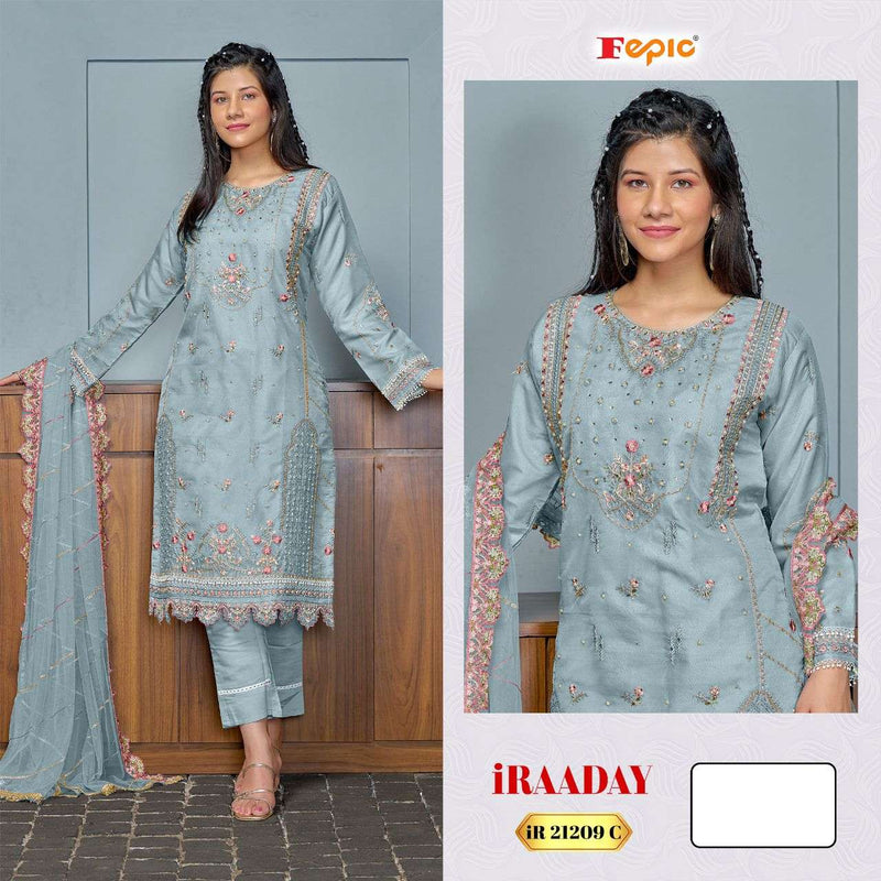 Fepic Iraaday Ir 21209 Organza Embroidered With Hand Work Semi Stitched Designer Salwar Suit