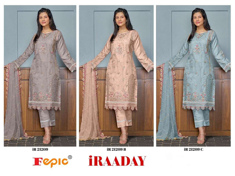 Fepic Iraaday Ir 21209 Organza Embroidered With Hand Work Semi Stitched Designer Salwar Suit