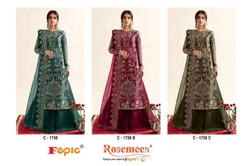 Fepic Rosemeen C 1758 Organza Embroidered Party Wear Salwar Kameez