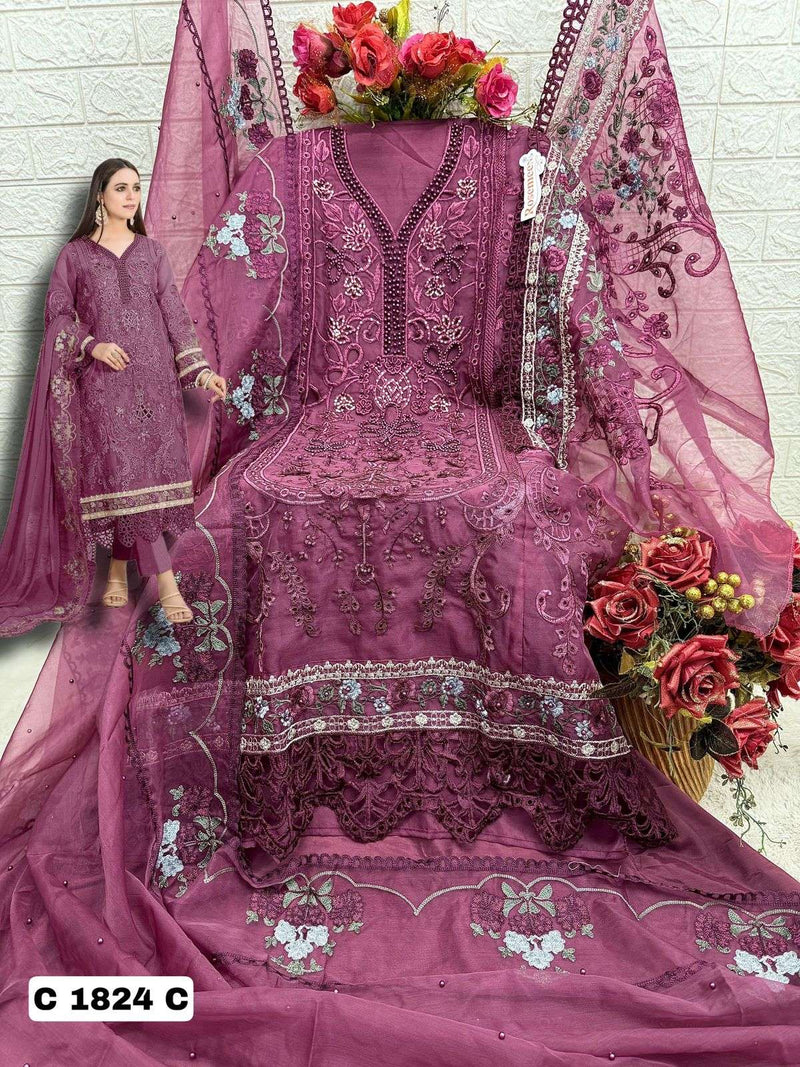 Fepic Rosemeen C 1824 Organza Embroidered Pearl Work Designer Party Wear Salwar Suit
