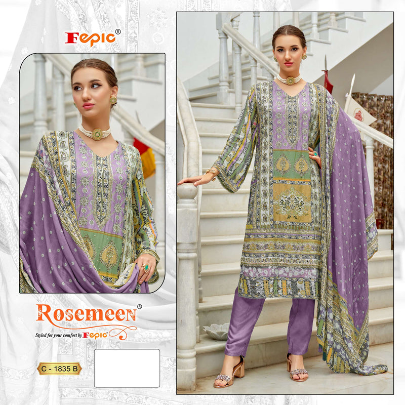 Fepic C 1835 Muslin Digital Printed Embroidered Fancy Salwar Suit