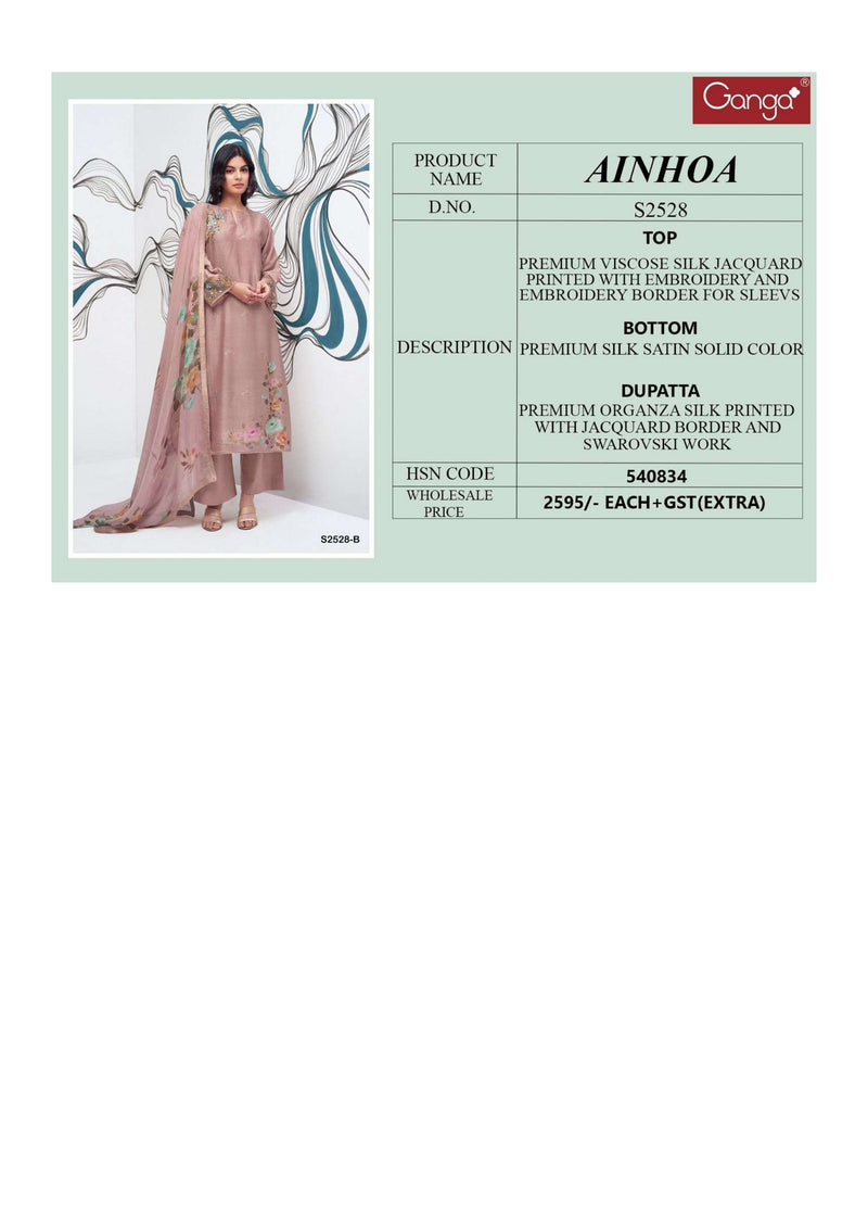 Ganga Fashion Ainhoa 2528 Silk Jacquard Printed Designer Salwar Suit