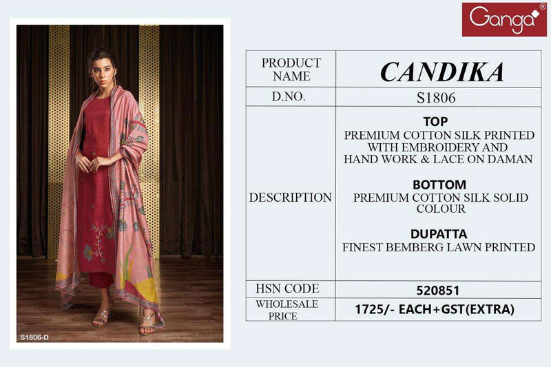 Ganga Candika 1806 Cotton Silk Printed With Work Salwar Kameez