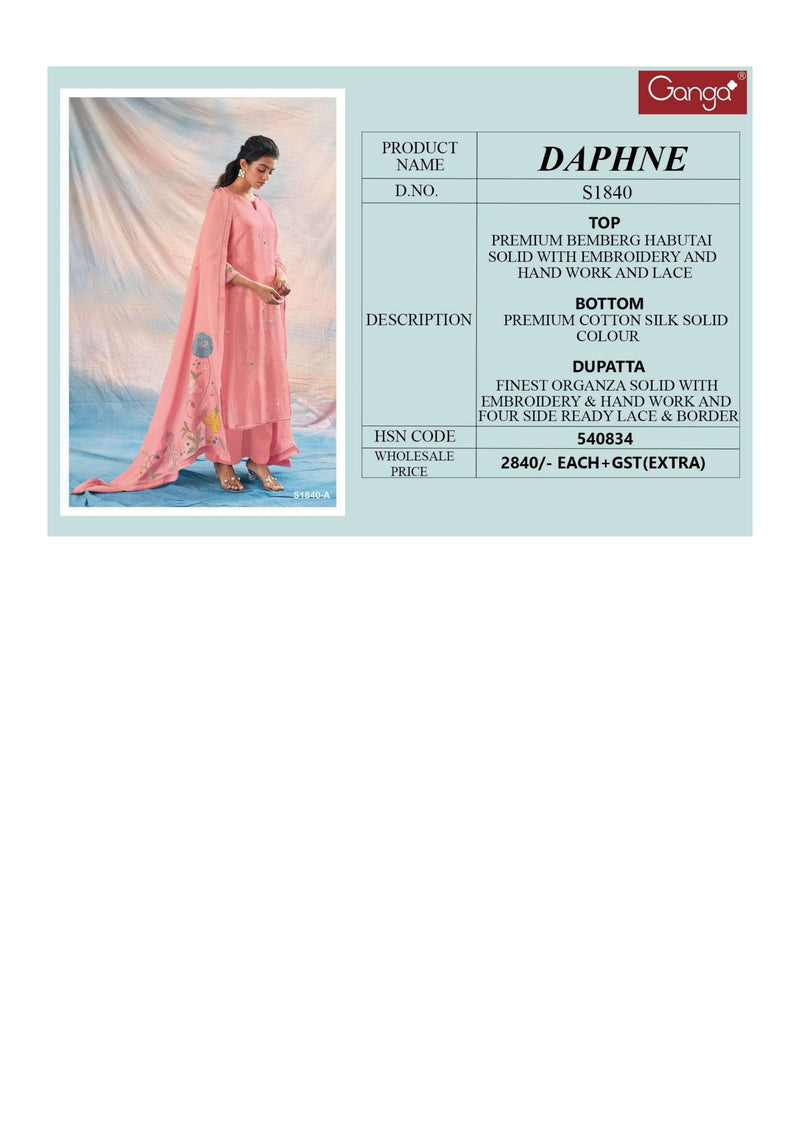 Ganga Fashion Daphne 1840 Silk Embroidery Handwork Stylish Salwar Suit