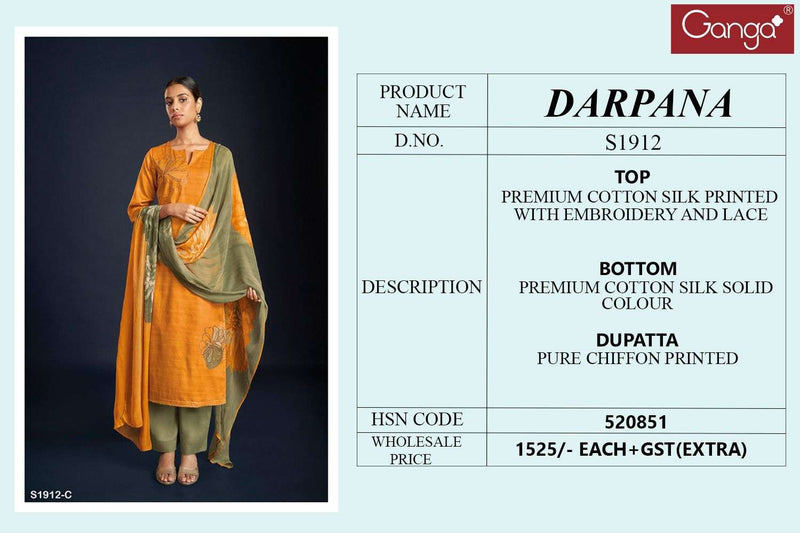 Ganga Darpana 1912 Fancy Cotton Silk Dress Materia With Chiffon Printed Dupatta