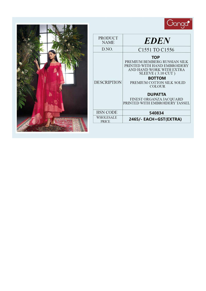 Ganga Fashion Eden Bemberg Russian Silk Printed Embroidery Designer Salwar Kameez