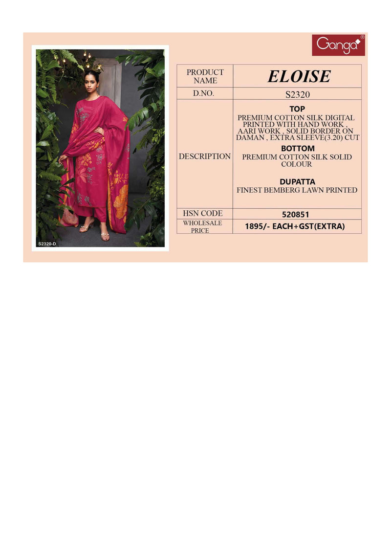 Ganga Fashion Elosia 2320 Cotton Silk Digital Printed Festival Wear Salwar Kameez