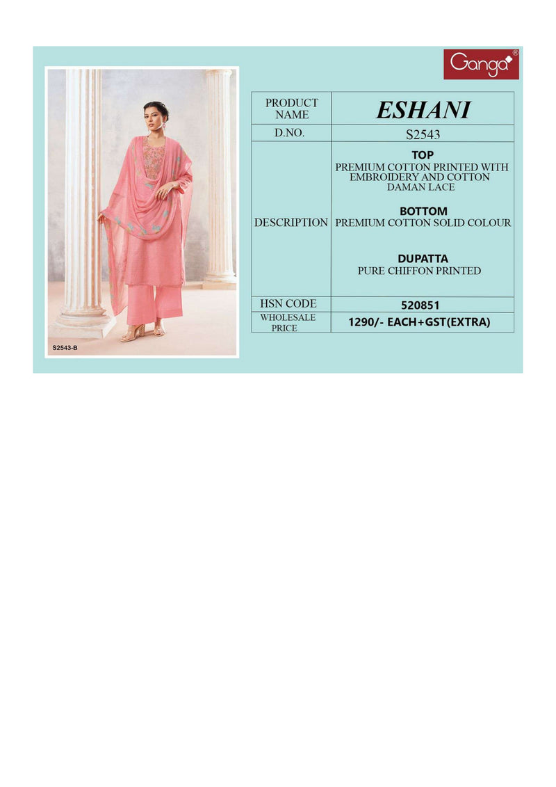 Ganga Fashion Eshani 2543 Cotton Printed Embroidery Salwar Suit