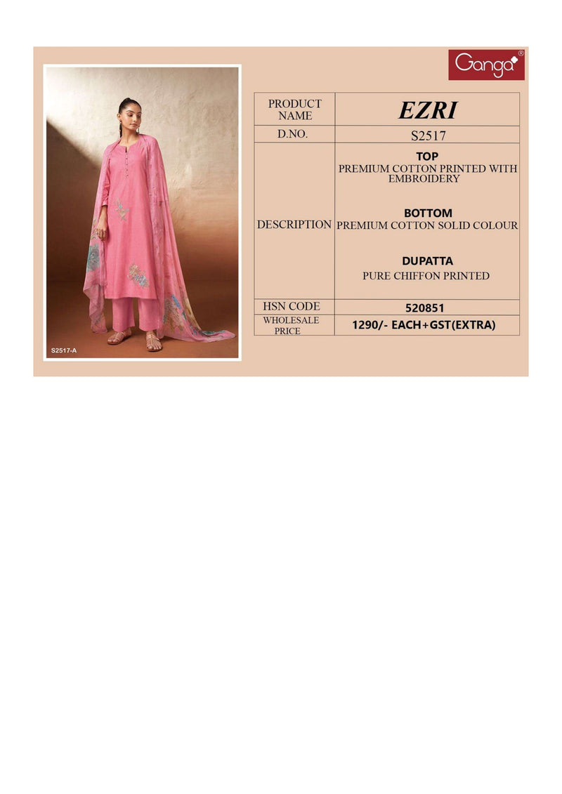 Ganga Fashion Ezri 2517 Cotton Printed Embroidery Casual Wear Salwar Kameez