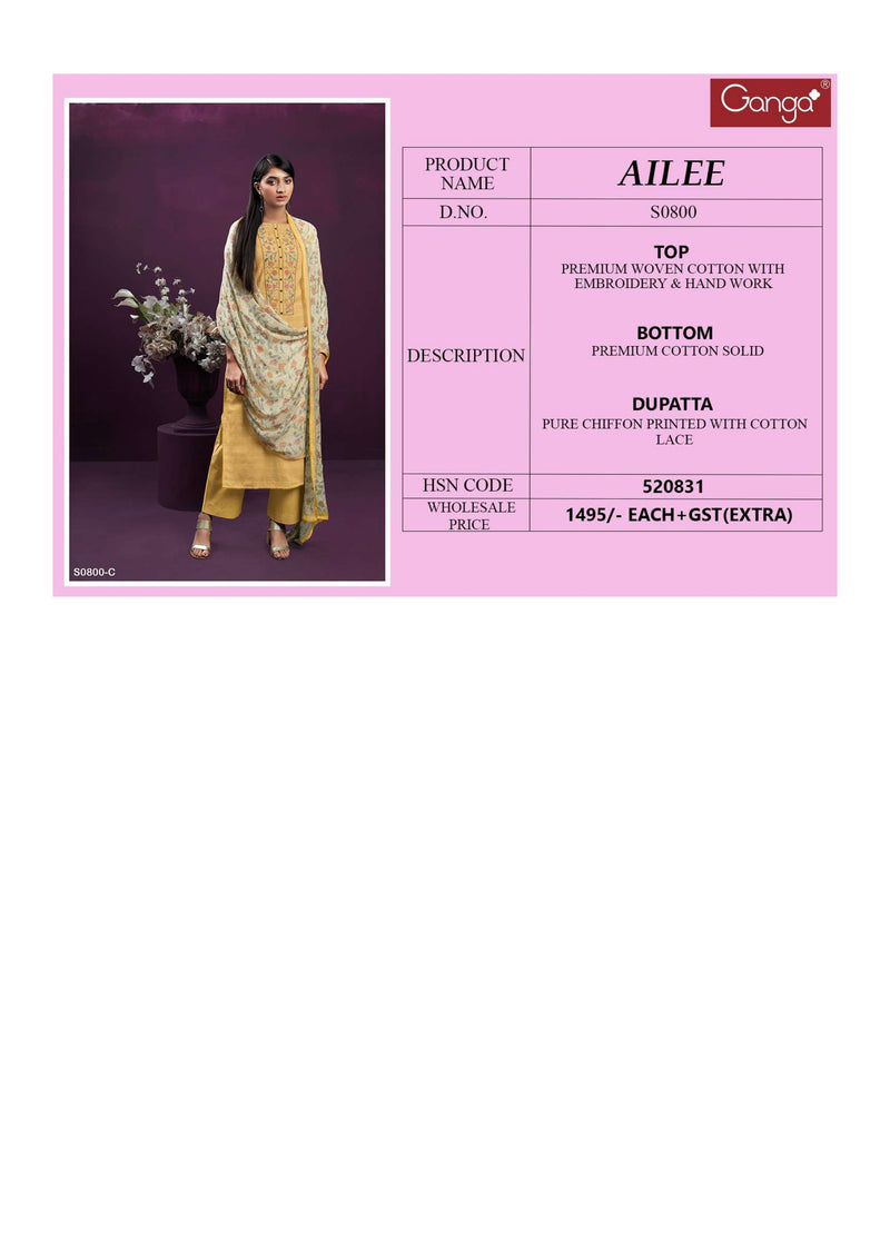 Ganga Fashion Ailee 800 Woven Cotton Embroidery Designer Salwar Kameez