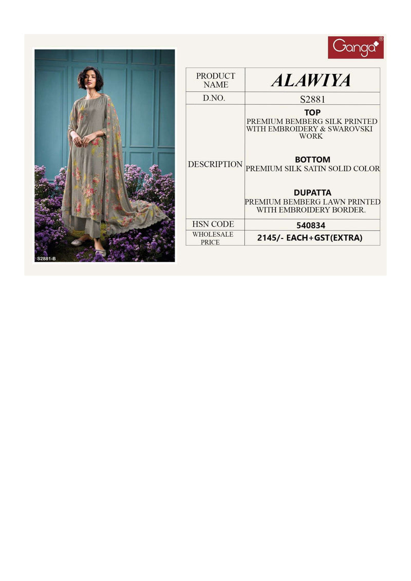 Ganga Fashion Alawiya 2881 Bemberg Silk Swarovski Work Salwar Suit