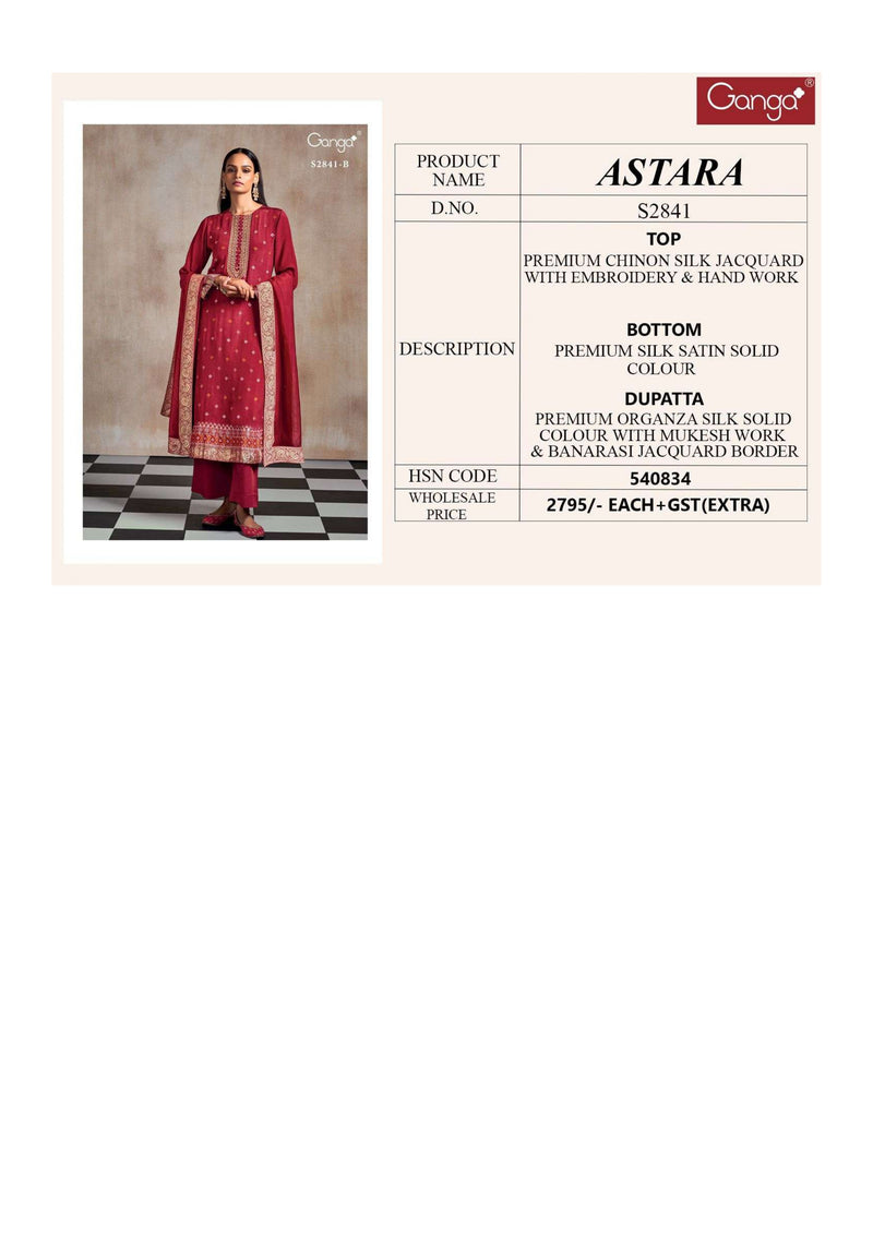 Ganga Fashion Astara 2841 Chinon Embroidery Handwork Festival Wear Salwar Suit