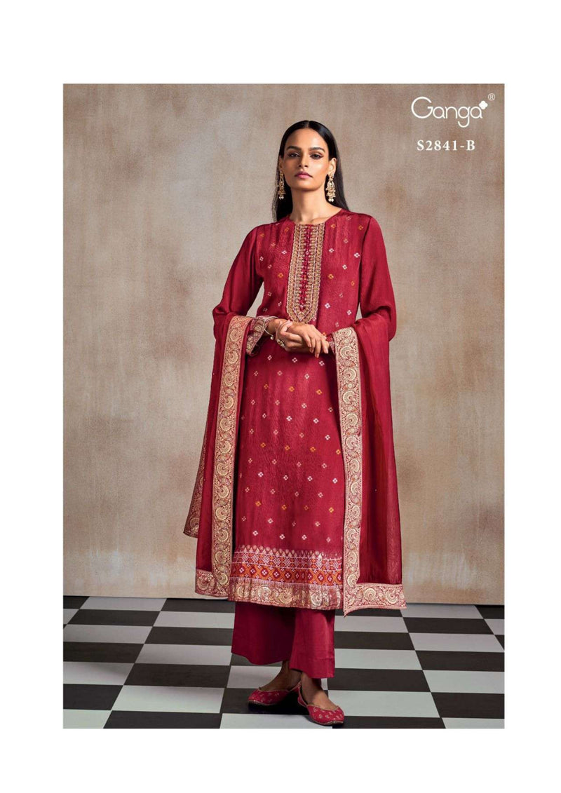 Ganga Fashion Astara 2841 Chinon Embroidery Handwork Festival Wear Salwar Suit
