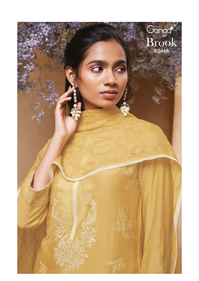 Ganga Fashion Brook 2445 Bemberg Silk Embroidery Handwork Designer Salwar Suit