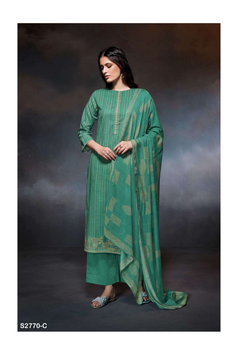 Ganga Fashion Cale 2770 Cotton Linen Printed Embroidery Festival Wear Salwar Suit