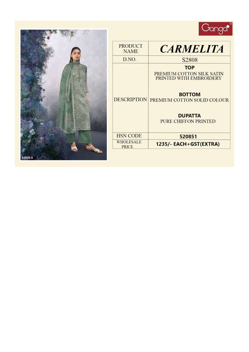 Ganga Fashion Carmelita 2808 Cotton Silk Satin Fancy Designer Salwar Kameez