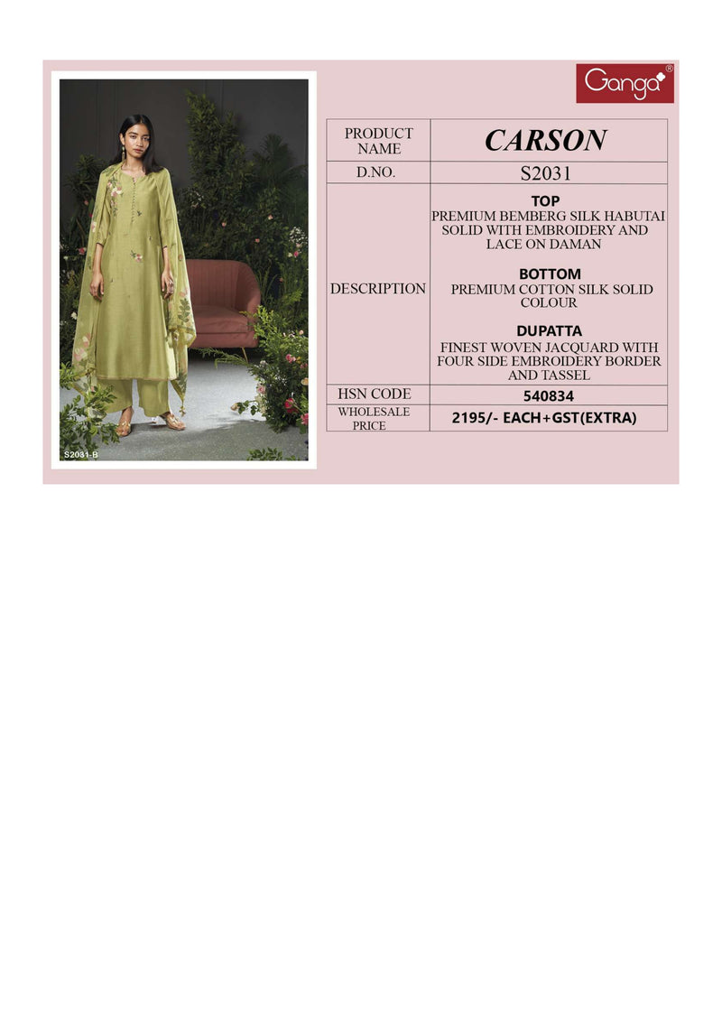 Ganga Fashion Carson 2031 Bemberg Silk Fancy Salwar Suit