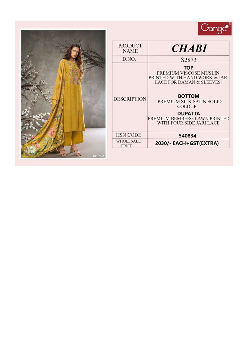 Ganga Fashion Chabi 2873 Viscose Muslin Printed Party Wear Salwar Suit