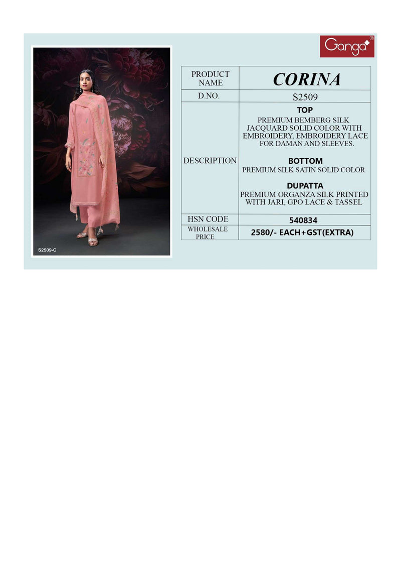Ganga Fashion Corina 2509 Silk Jacquard Embroidery Festival Wear Salwar Kameez