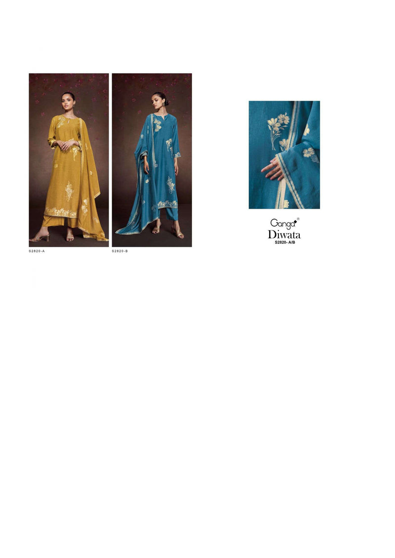 Ganga Fashion Diwata 2820 Viscose Silk Handwork Festival Wear Salwar Kameez