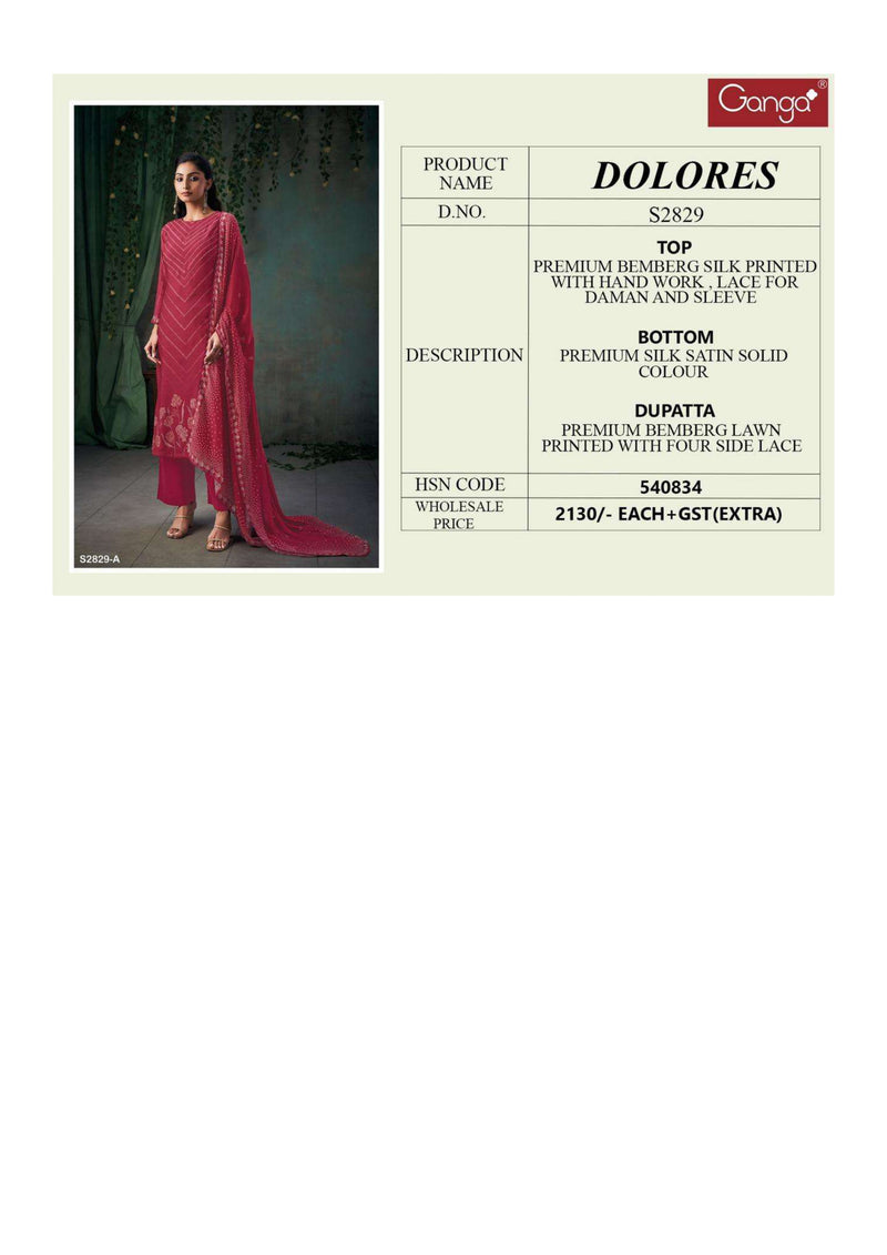 Ganga Fashion Dolores 2829 Bemberg Silk Printed Designer Salwar Suit