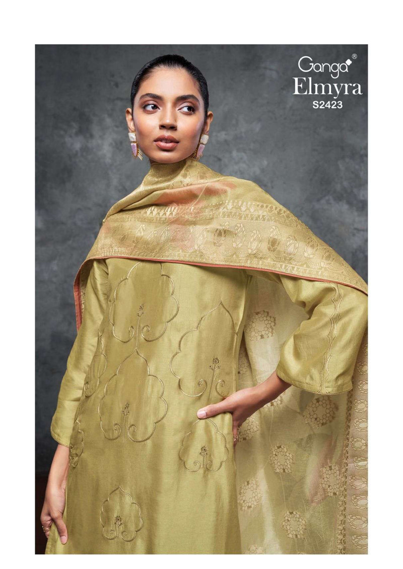 Ganga Fashion Elmyra 2423 Bemberg Russian Silk Embroidery Designer Salwar Suit