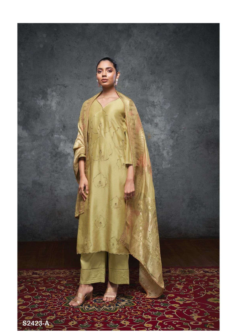 Ganga Fashion Elmyra 2423 Bemberg Russian Silk Embroidery Designer Salwar Suit