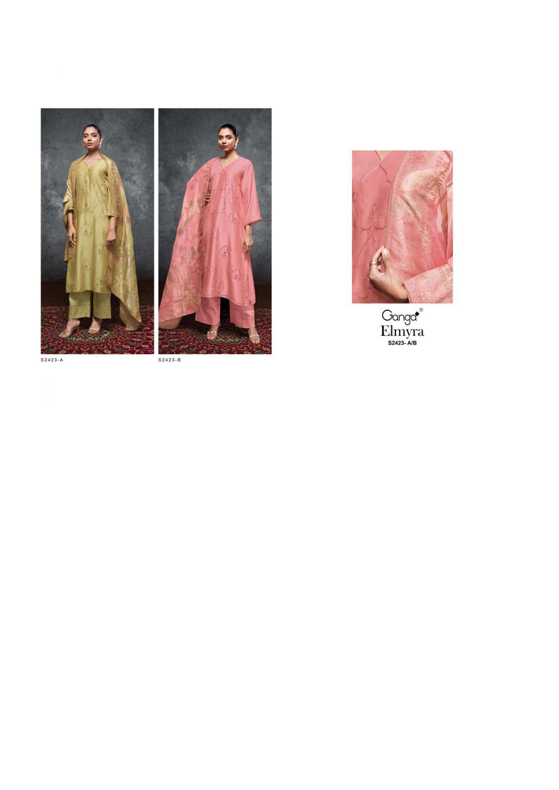 Ganga Fashion Elmyra 2423 Bemberg Russian Silk Embroidery Designer Salwar Suit