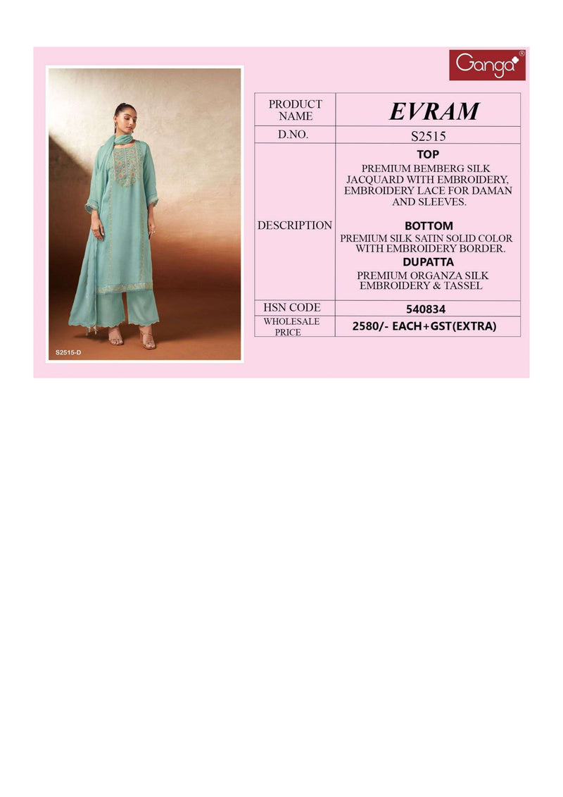 Ganga Fashion Evram 2515 Silk Jacquard Embroidery Party Wear Salwar Suit