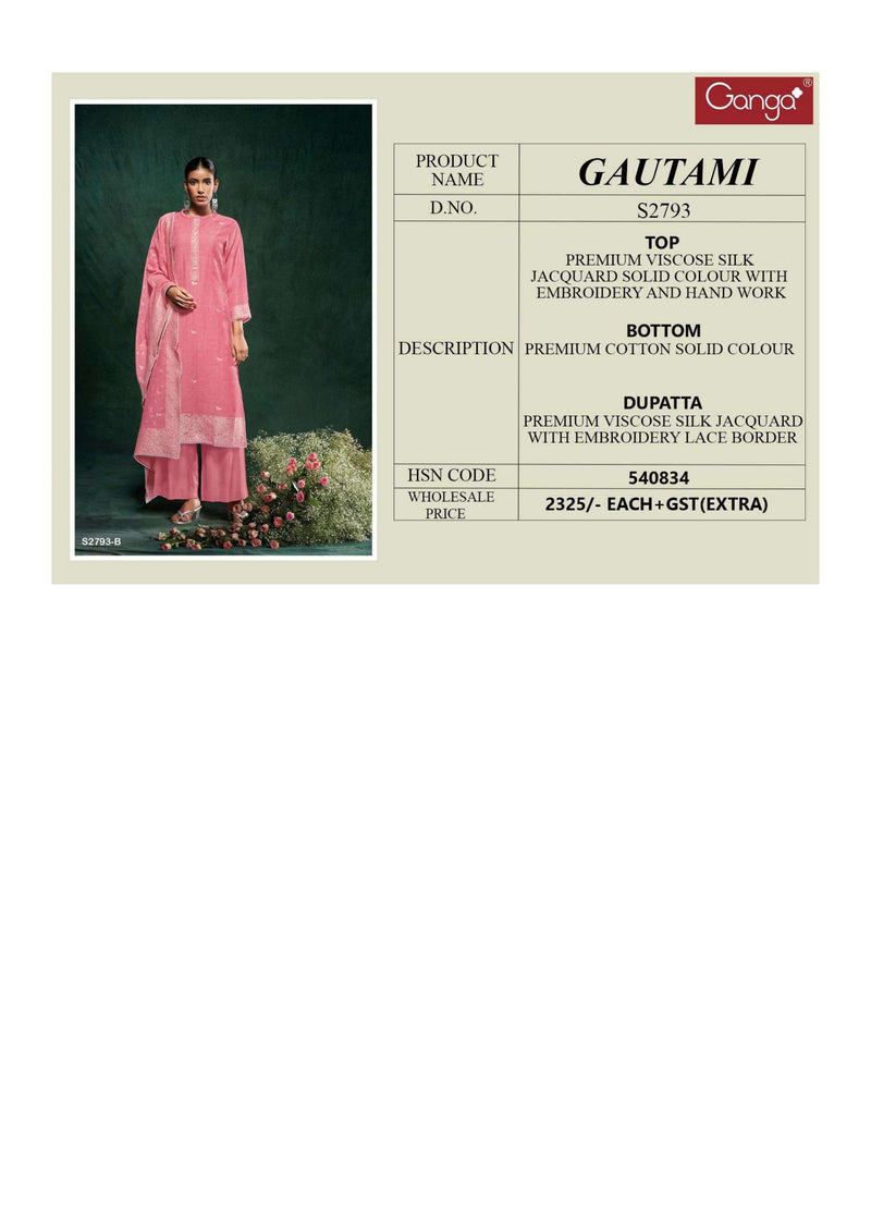 Ganga Fashion Gautami 2793 Viscose Silk Embroidery Festival Wear Salwar Kameez