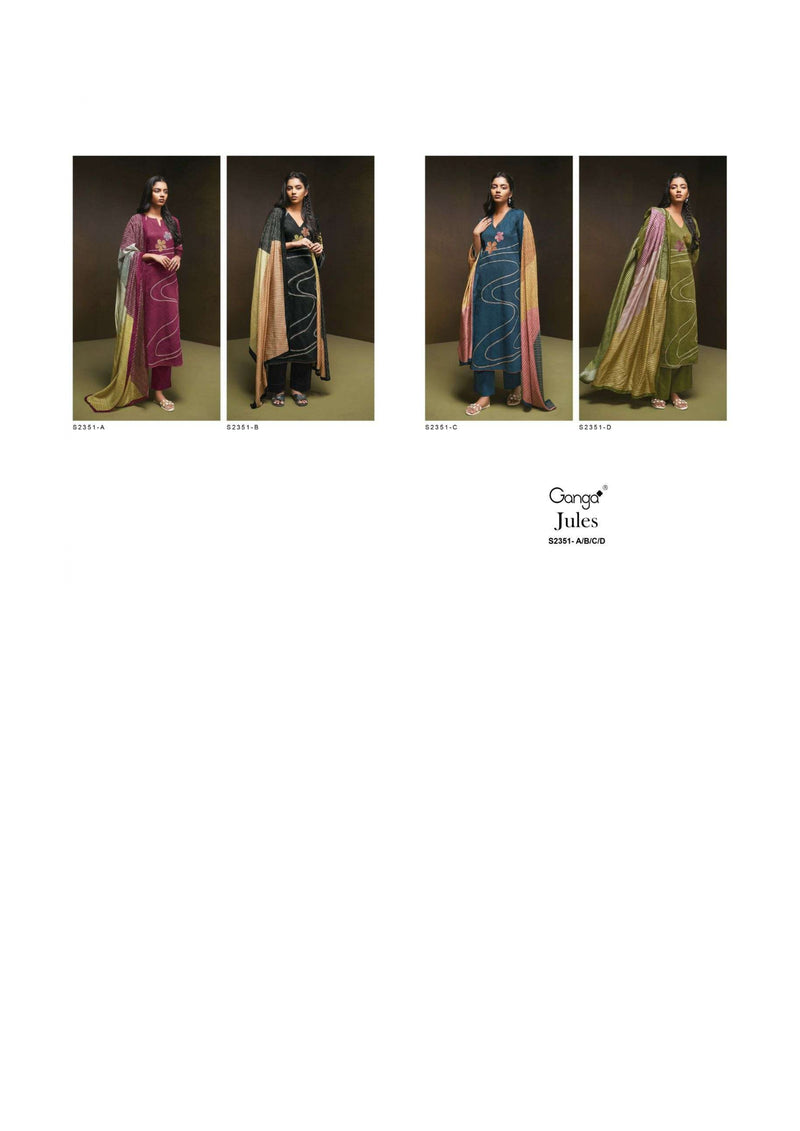 Ganga Fashion Jules 2531 Silk Satin Printed Embroidery Handwork Designer Salwar Kameez