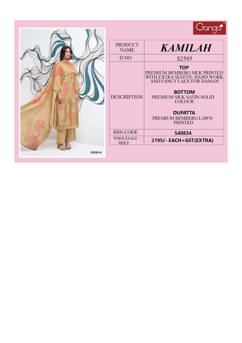 Ganga Fashion Kamilah 2585 Bemberg Silk Fancy Salwar Suit
