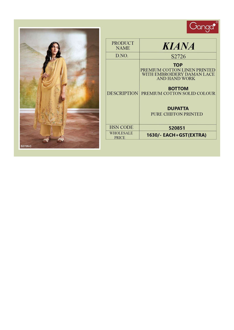 Ganga Fashion Kiana 2726 Cotton Linen Printed Daily Wear Salwar Suit