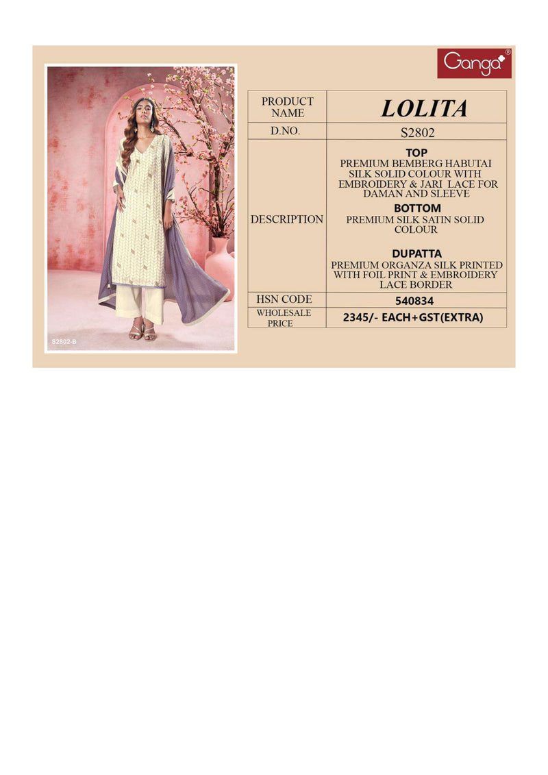Ganga Fashion Lolita 2802 Bemberg Silk Heavy Designer Salwar Suit