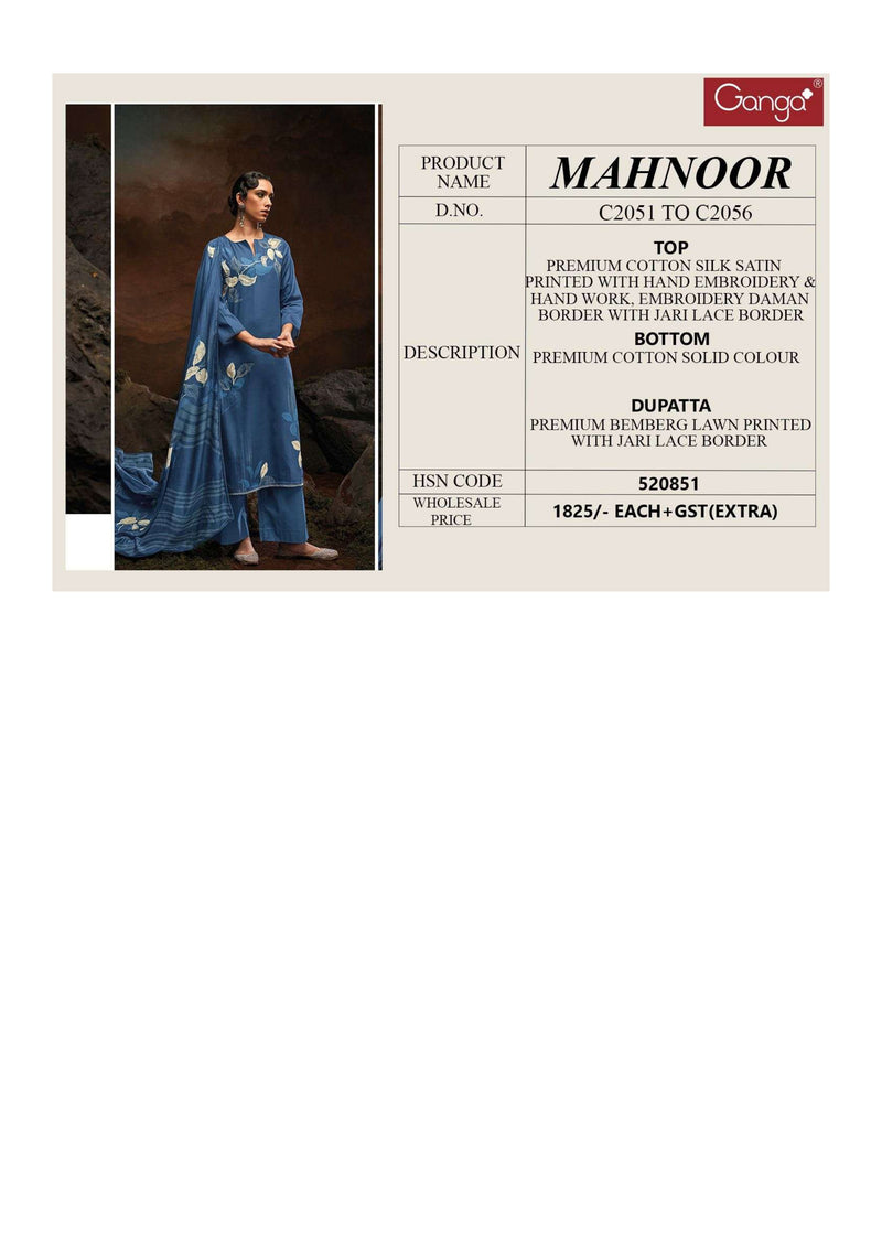 Ganga Fashion Mahnoor Cotton Silk Hand Embroidery Fancy Salwar Kameez