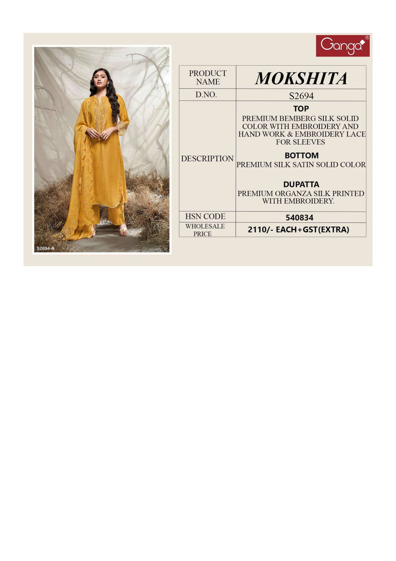 Ganga Fashion Mokshita 2694 Bemberg Silk Handwork Designer Salwar Suit