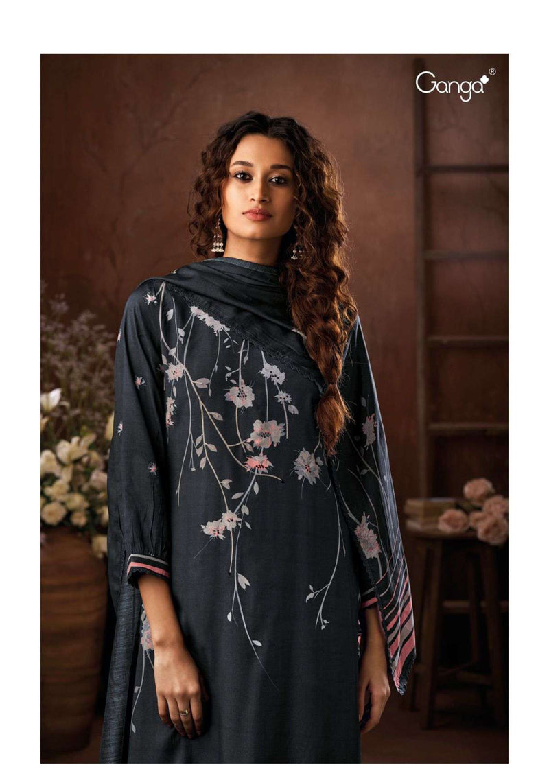 Ganga Fashion Nergui 2888 Bemberg Silk Printed Hand Embroidery Fancy Salwar Kameez