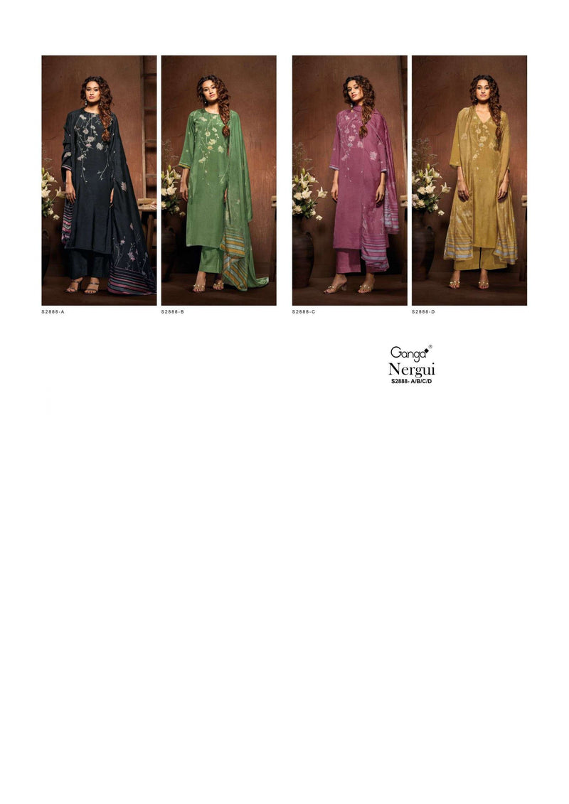 Ganga Fashion Nergui 2888 Bemberg Silk Printed Hand Embroidery Fancy Salwar Kameez