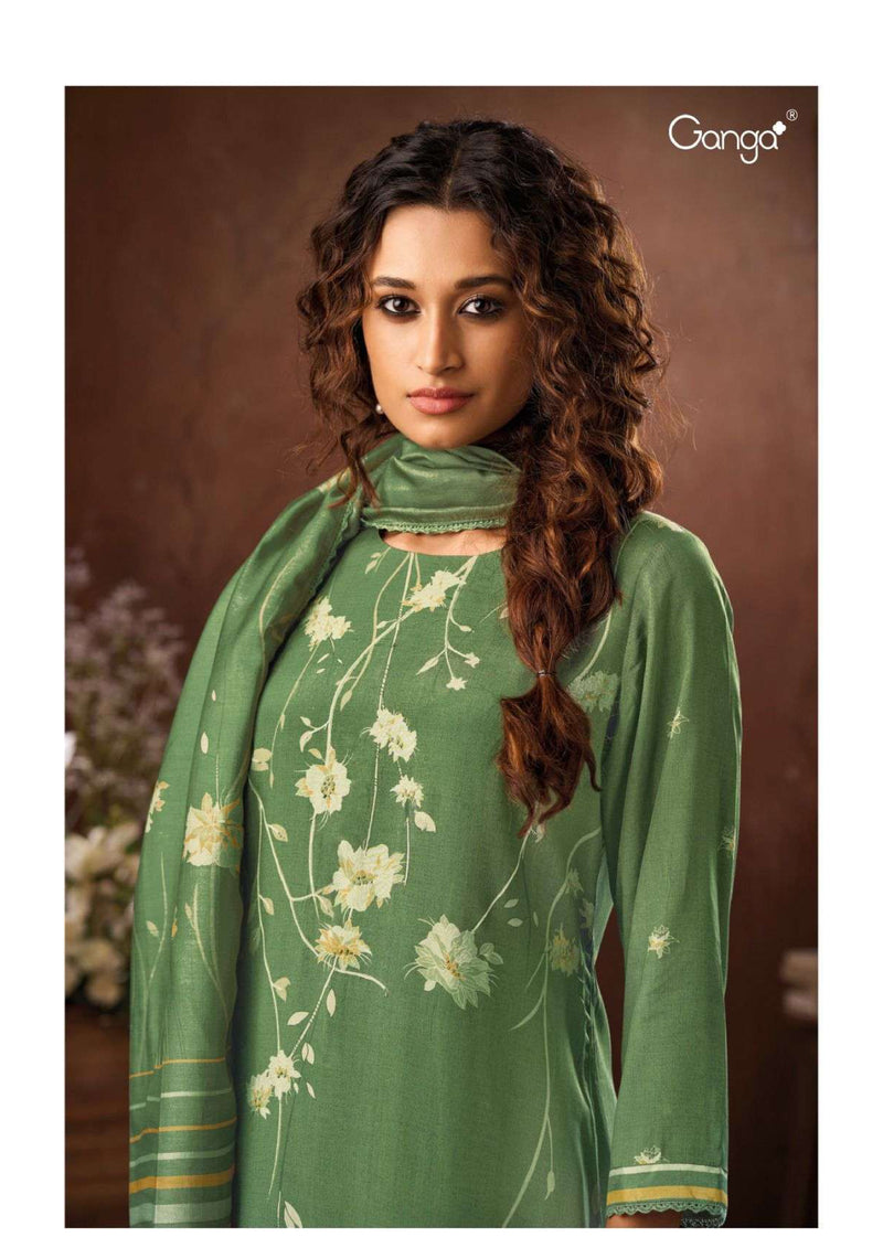 Ganga Fashion Nergui 2888 Bemberg Silk Printed Hand Embroidery Fancy Salwar Kameez