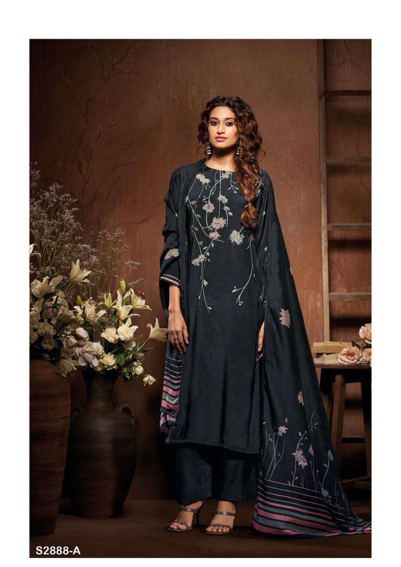 Ganga Fashion Nergui 2888 Bemberg Silk Printed Hand Embroidery Fancy Salwar Kameez