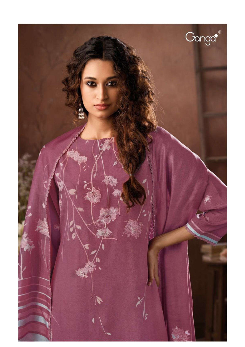 Ganga Fashion Nergui 2888 Bemberg Silk Printed Hand Embroidery Fancy Salwar Kameez